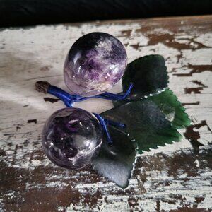 Vintage Purple Amethyst Stone Plum with Jade Leaves